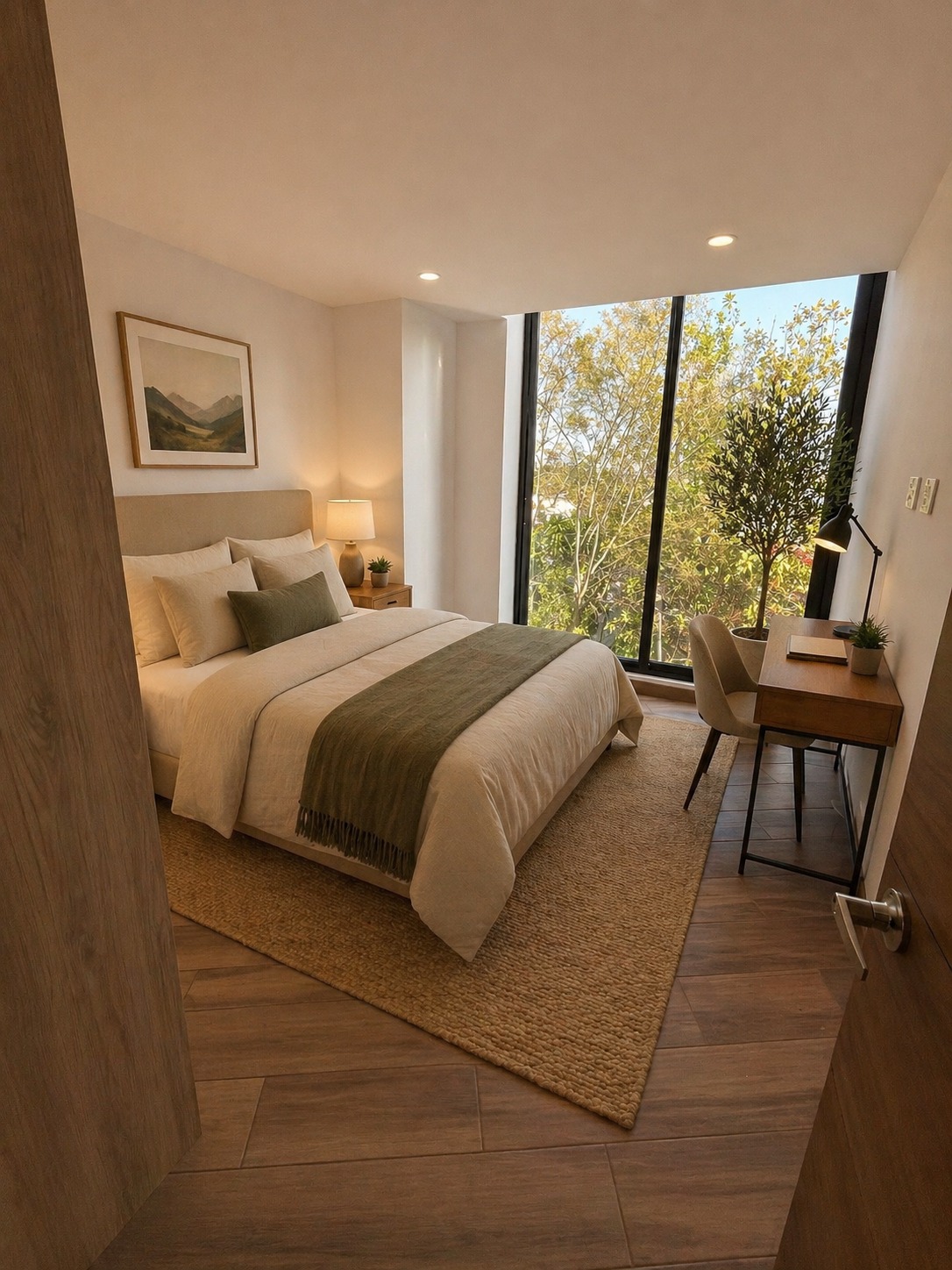 Recámara con vista a jardín en apartamento boutique PRIVE, Zona 15